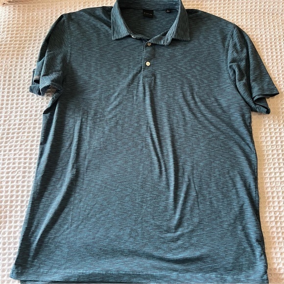 DUNNING‎ GOLF polo shirt SIZE XL blue striped short sleeve performance casual - Picture 1 of 7